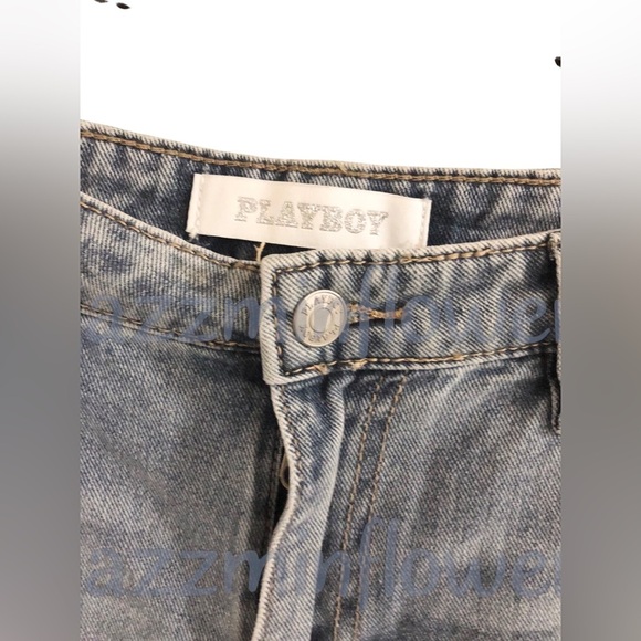 Playboy blue jeans shredded distressed hem bunny logo denim shorts size 11 new‎ - Picture 15 of 16